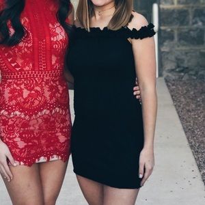 Black off the shoulder body on dress